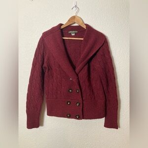 Eddie Bauer wool rabbit hair blend chunky cable knit double breasted sweater M